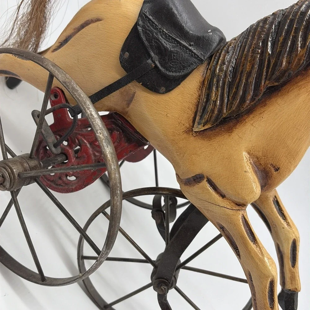 20th Century velocipede tricycle 17x15in Wood & Cast Iron Horse Children's  Toy